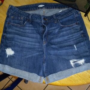 Old Navy Dark Blue Distressed Denim Jean Shorts